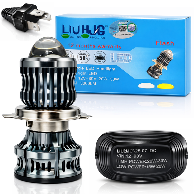 LIU HJG High Bright LED H4 Headlight Bulb Waterproof & Dustproof 50W 12V DC Power Yellow White & Flashing Light Reflection High/Low Beam Universal fit for All Bikes & Cars Model (Pack of 1)