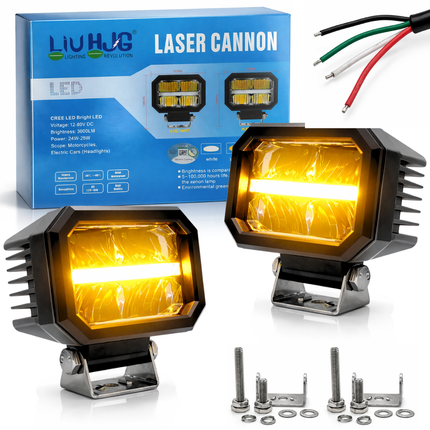 LIU HJG 4 LED High Bright Fog Light Waterproof & Dustproof 50 Watts 12V DC Power Yellow+White & Yellow DRL Light Reflection Universal fit for All Bikes & Cars (Pack of 2) - LIU HJG