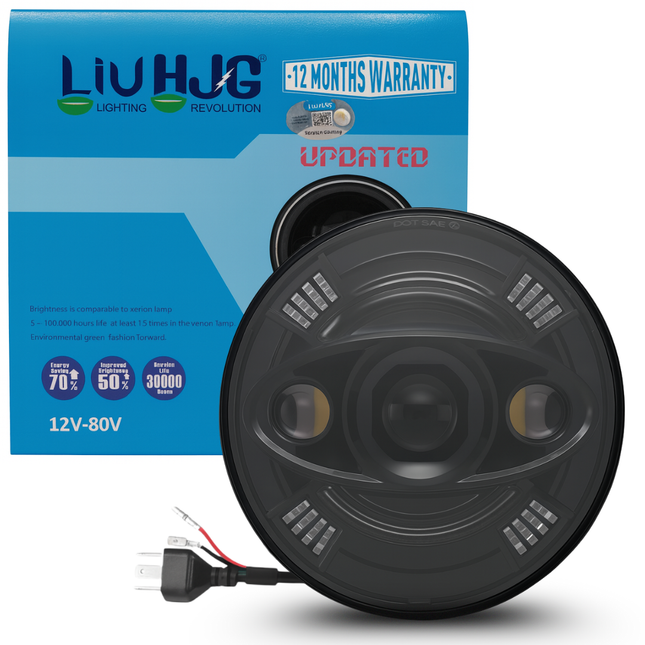 LIU HJG 7 Inch DRL LED Headlight Ultra High Brightness Waterproof & Dustproof 67W 12V DC Power High/Low Beam Yellow/White DRL Light Universal fit for Thar, Jeep, Classic 350 & Others (Pack of 1) - LIU HJG