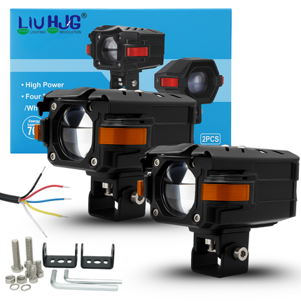 LIU HJG P107 120W Yellow/White LED Fog Light with Red Devil Eye Super Bright Fog Lamp Heat Dissipation Waterproof Fog Light for Off-Roading Universal fit for all Bike & Car (Pack of 2) - LIU HJG