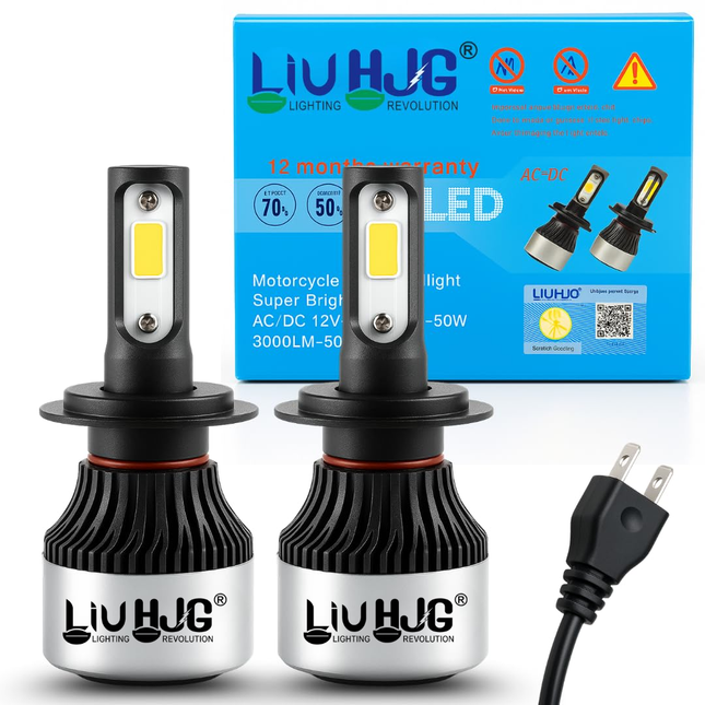 LIU HJG H7 LED Headlight Bulbs with COB Chips | 6500K White Light | 12-Month Warranty - LIU HJG