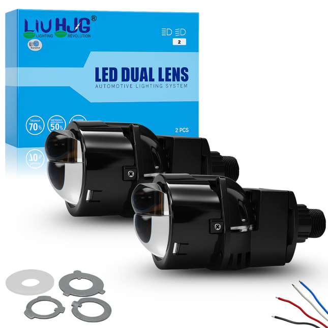 LIU HJG High Bright Dual Cut Lens 2 Inch LED Headlight High Performance 160W 12V DC Power White High/Low Beam & Red Devil Eye Light Reflection Heavy Duty Universal Fitment (Pack of 1 Set)