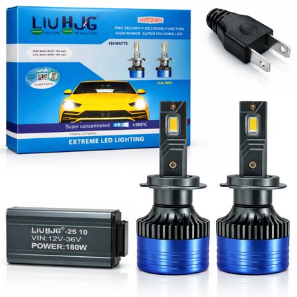 LIU HJG LED H7 Headlight Bulb Waterproof & Dustproof 180W 12V DC Power High Low Beam White Light Reflection Universal fit for All Bikes & Cars Model Pack of 2 Piece - LIU HJG