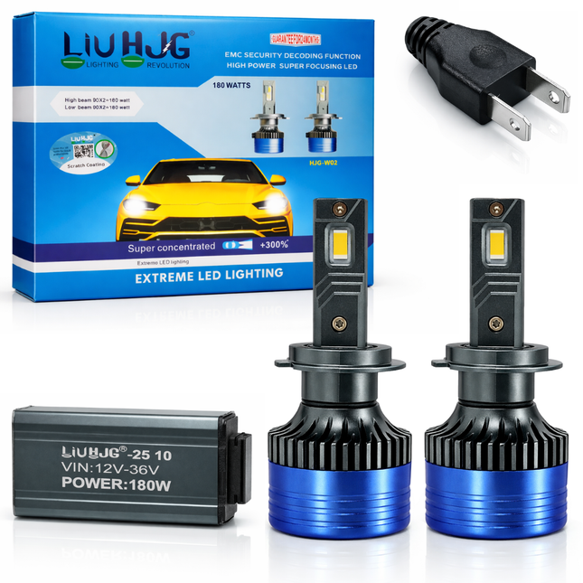 LIU HJG LED H7 Headlight Bulb Waterproof & Dustproof 180W 12V DC Power High Low Beam White Light Reflection Universal fit for All Bikes & Cars Model Pack of 2 Piece - LIU HJG