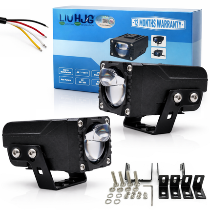 LIU HJG LED Dual Cut Lens Fog Light Waterproof & Dustproof Heat Dissipation 2 Types of Clamp Fitting 120W 12V DC Power White & Red Devil Eye Light Universal fit All Bikes & Cars (Pack of 2) - LIU HJG