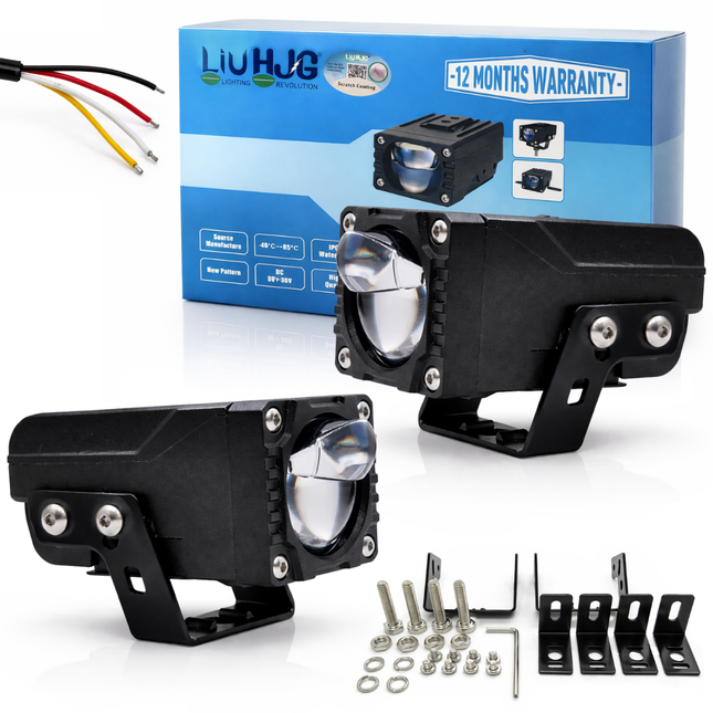 LIU HJG LED Dual Cut Lens Fog Light Waterproof & Dustproof Heat Dissipation 2 Types of Clamp Fitting 120W 12V DC Power White & Red Devil Eye Light Universal fit All Bikes & Cars (Pack of 2) - LIU HJG