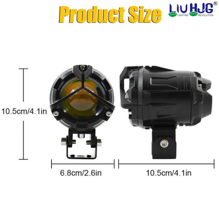 LIU HJG Mercedes Y-Lens Ultra-Wide LED Fog Lights (White/Yellow) | Pair with Wiring Harness & Switch for Car & Bike