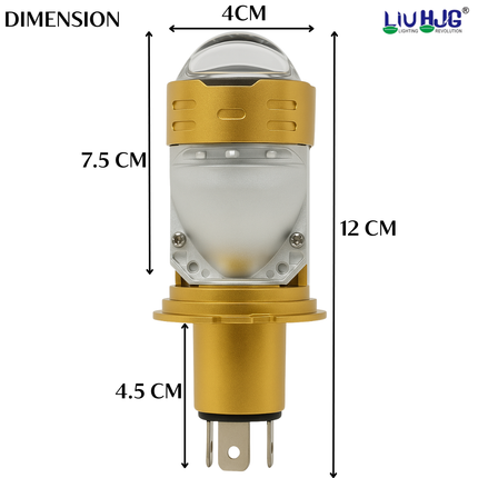 LIU HJG H4 Golden Projector Headlight Bulb Waterproof & Dustproof High Brightness 50W 12V DC Power White Light Reflection Universal fit For All Bikes & Cars Model (Pack of 1) - LIU HJG