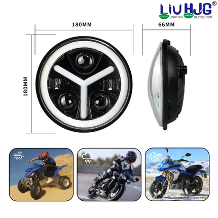 LIU HJG Y Shape 7 Inch LED DRL Full Ring Headlight Waterproof & Dustproof 90W 12V DC Power High Low Beam White Light Yellow & White DRL Light Universal Fit fot Thar, Jeep, Classic 350 (Pack of 1)