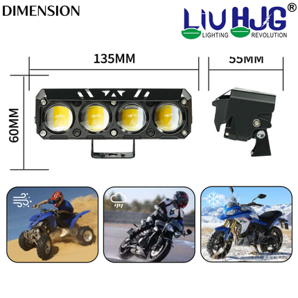 LIU HJG 100W Yellow/White 4 LED Fog Light with Red Devil Eye DRL | Dual Beam | Universal Fit for Bike & Car | Waterproof | 12V–80V | Stylish Design | Pack of 2 - LIU HJG