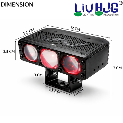 LIU HJG 3 Lens Ultra Bright LED Fog Light Waterproof 7 Dustproof 100W Each (200W Total) 12V-80V DC Power Yellow, White & Red Devil Eye Light Universal fit for All Bikes & Cars Model (Pack of 2) - LIU HJG
