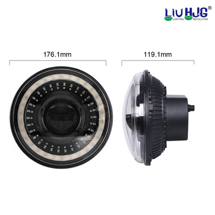 7 Inch 100W Round White LED Headlight with Yellow/White DRL (12V–80V AC/DC) for Royal Enfield Bikes & Mahindra Thar - LIU HJG