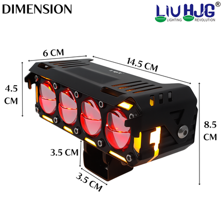 LIU HJG Dual Cut Lens 4 Lens LED Fog Light With Wiring Kit Waterproof & Dustproof 300W 12V DC Power Yellow, White, Red Devil Eye Light, Yellow DRL Universal fit for All Bikes & Cars (Pack of 2) - LIU HJG