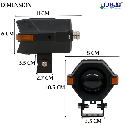LIU HJG P97 100W Yellow/White LED Fog Light with Red Devil Eye Waterproof High Bright Fog Lamp High Low Beam Reflection 12V DC Universal fit for All Bike & Car (Pack Of 2) - LIU HJG