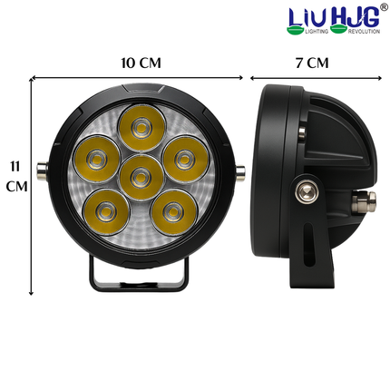 LIU HJG P91 6 LED Round Fog Light With Wiring Kit & Yellow Cap Waterproof & Heat Dissipation 60W 12V DC Power High Bright Yellow & White Light Reflection Universal fit for All Bike & Cars (Pack of 2)