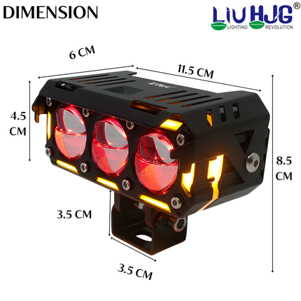 LIU HJG Dual Cut Lens 3 Lens LED Fog Light With Wiring Kit Waterproof & Dustproof 240W 12V DC Power Yellow, White, Red Devil Eye Light, Yellow DRL Universal fit for All Bikes & Cars (Pack of 2) - LIU HJG
