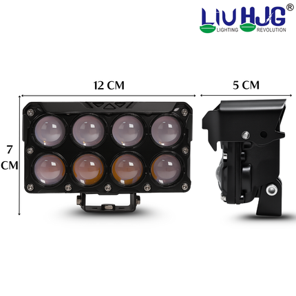 LIU HJG JC33 8 LED Super Bright Fog Light Waterproof & Dustproof 50W 12V DC Power High/Low Beam Yellow White & Red Blue DRL Light Reflection Universal Fit for All Bikes & Cars Models (Pack of 1) - LIU HJG