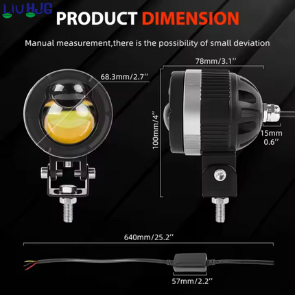 LIU HJG 60W Dual Lens Yellow/White Fog Light with Low/High Beam for Bikes & Cars (1 Set, DC12V-80V)