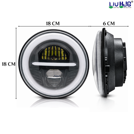 LIU HJG 7 Inch DRL LED Headlight Bulb High Brightness Waterproof & Dustproof High Beam 65W Low Beam 42W 12V DC Power Yellow White DRL Light Fit for Thar, Jeep, Classic 350, GT 650 (Pack of 1) - LIU HJG