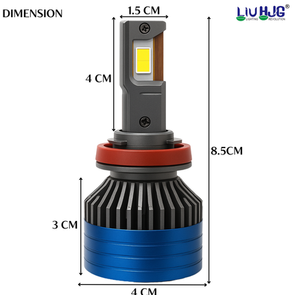LIU HJG LED  H8/H9/H11  Headlight Bulb Waterproof & Dustproof Heat Dissipation 300W (150W Each) 12V DC Power Universal Fit For All Bikes & Cars Model (Pack of 2) - LIU HJG
