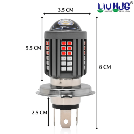 LIU HJG Super Bright 60 LED H4 Headlight Bulb Waterproof & Dustproof High/Low Beam 60W 12V DC Power Yellow/White & Red/Blue Light Reflection Universal Fit for All Bikes & Cars (Pack of 1)