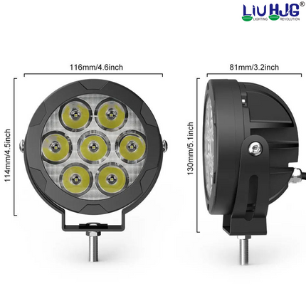 LIU HJG 70W 7-LED Round White Fog Light with Yellow Cap & Wiring Kit | Adjustable Switch | Universal for Car & Bike