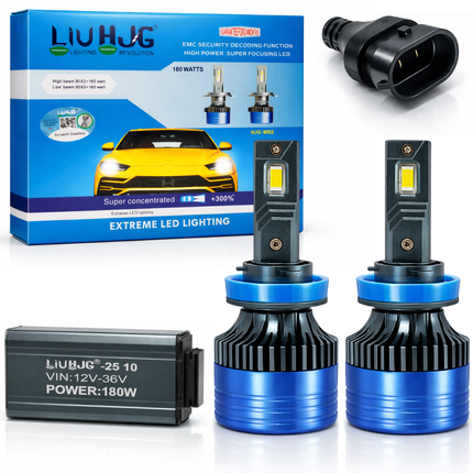 LIU HJG LED H8/H9H11 Headlight Bulb Waterproof & Dustproof 180W 12V DC Power High Low Beam White Light Reflection Universal fit for All Bikes & Cars Model Pack of 2 Piece - LIU HJG