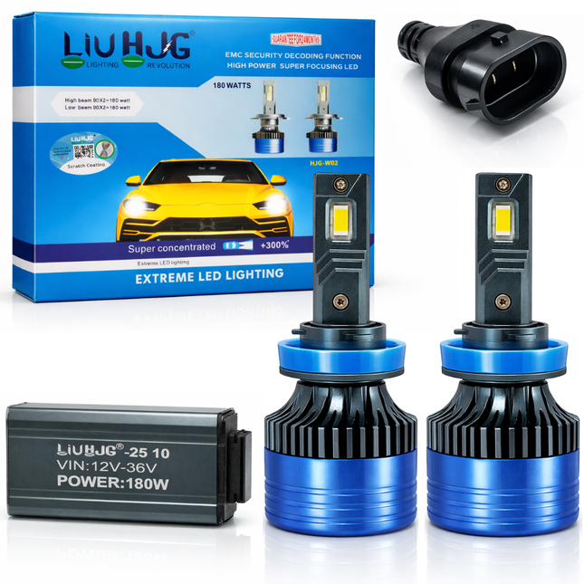 LIU HJG LED H8/H9H11 Headlight Bulb Waterproof & Dustproof 180W 12V DC Power High Low Beam White Light Reflection Universal fit for All Bikes & Cars Model Pack of 2 Piece - LIU HJG