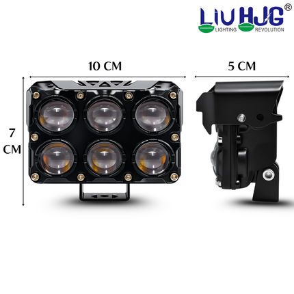 LIU HJG JC32 6 LED High Bright Fog Light Waterproof & Dustproof 46W 12V DC Power High/Low Beam Yellow White & Red Blue DRL Light Reflection Universal Fit for All Bikes & Cars Models (Pack of 1) - LIU HJG