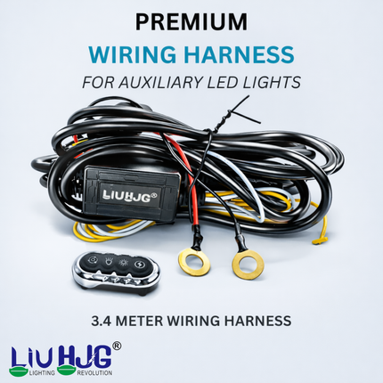 LIU HJG 3 Pin Premium Wiring Harness 3.4M Heavy Duty Copper Wire with Metal Wireless Switch for Auxiliary LED Fog Lights Universal Fit (Pack of 1) - LIU HJG