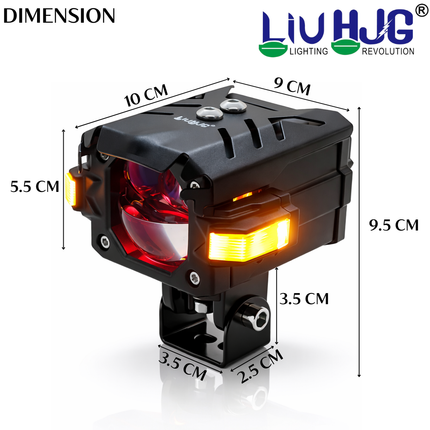 LIU HJG 3 Lens Fog Light with Indicator Waterproof 60W Each (120W Total) 12V-80V DC Power Yellow, White, Warm White, Red Devil Eye & Amber Indicator Light Universal fit All Bike & Car Model (Pack 2) - LIU HJG