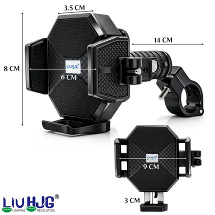 LIU HJG Motorcycle Mobile Holder Heavy Duty Adjustable Mobile Holder with Handlebar Fitting Universal Fitment 360 Rotational Shockproof & Secure Grip for Smartphones (Pack 1)