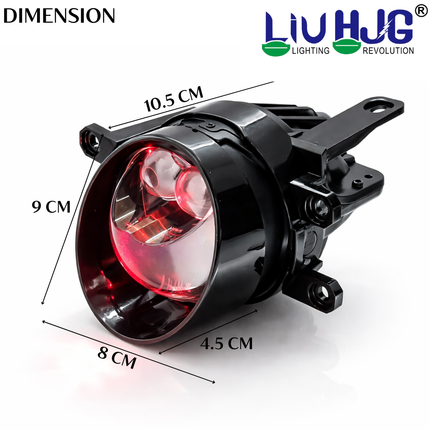 LIU HJG 3 Inch LED Projector Lens Laser Fog Lamp with Cap Waterproof & Heat Dissipation 120W 12V DC Power Yellow White & Red Devil Eye Light Reflection Universal Fit All Bikes & Cars Model (Pack of 2)