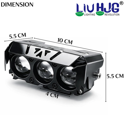 LIU HJG 3 LED Fog Light 80W Yellow/White with Red Devil Eye DRL | Dual Beam | Waterproof | Universal Fit for Bike & Car | Durable Metal Body | 12V–80V Compatible | Pack of 2 - LIU HJG