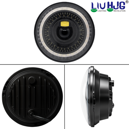 LIU HJG DRL LED 7 Inch Dual Lens Headlight Waterproof & Heat Dissipation High/Low Beam 55W 12V DC Power Yellow & White DRL Light Universal fit for Jeep, Classic 350 & Thar & Other (Pack of 1) - LIU HJG