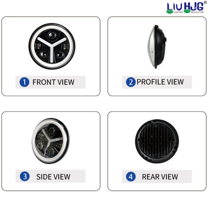 LIU HJG Y Shape 7 Inch LED DRL Full Ring Headlight Waterproof & Dustproof 90W 12V DC Power High Low Beam White Light Yellow & White DRL Light Universal Fit fot Thar, Jeep, Classic 350 (Pack of 1)