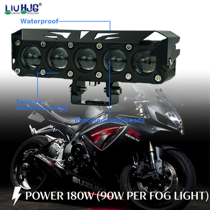 LIU HJG 180W (Pair) Mega Drive 5 Lens Dual Color Yellow/White LED Fog Light – High Power Auxiliary Lights for Bike & Car (12V–80V, Waterproof) - LIU HJG
