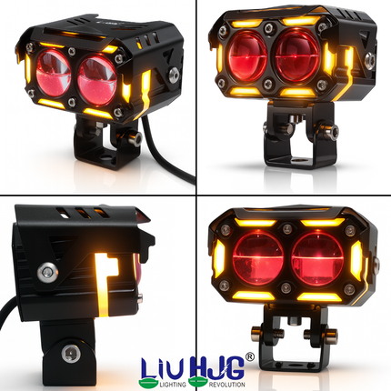 LIU HJG Dual Cut Lens Dual Lens LED Fog Light With Wiring Kit Waterproof & Dustproof 120W 12V DC Power Yellow, White, Red Devil Eye Light, Yellow DRL Universal fit for All Bikes & Cars (Pack of 2) - LIU HJG
