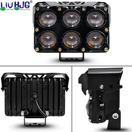 LIU HJG JC32 6 LED High Bright Fog Light Waterproof & Dustproof 46W 12V DC Power High/Low Beam Yellow White & Red Blue DRL Light Reflection Universal Fit for All Bikes & Cars Models (Pack of 1) - LIU HJG