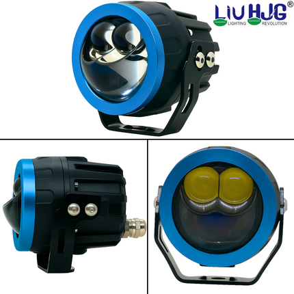LIU HJG 3 Lens LED Super Bright fog Light Waterproof & Heat Dissipation, 100W 12V DC Power Yellow, White & Red Devil Eye Light Reflection Universal fit for All Bikes & Cars Models (Pack of 2) - LIU HJG
