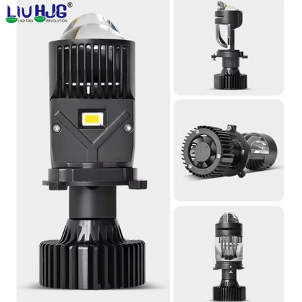 LIU HJG 120W White LED Headlight Bulb with Double Lens | H4 Fitting for Car, Bike, Truck & Van