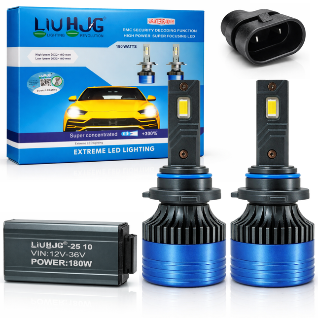 LIU HJG LED 9005 Headlight Bulb Waterproof & Dustproof 180W 12V DC Power High Low Beam White Light Reflection Universal fit for All Bikes & Cars Model Pack of 2 Piece - LIU HJG