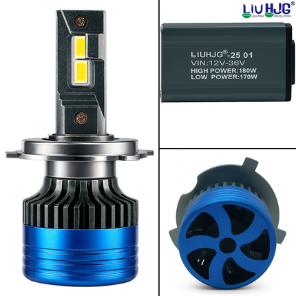 LIU HJG LED H4 Headlight Bulb Waterproof & Dustproof 180W 12V DC Power High Low Beam White Light Reflection Universal fit for All Bikes & Cars Model Pack of 2 Piece - LIU HJG