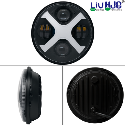 LIU HJG Super Bright LED Headlight 7 Inch DRL Waterproof & Dustproof 67W 12V DC Power High/Low Beam Yellow/White DRL Light Universal fit for Thar, Jeep, Classic 350 & Others (Pack of 1) - LIU HJG