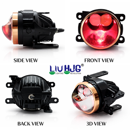 LIU HJG 3 Inch LED Projector Lens Laser Fog Lamp Waterproof & Heat Dissipation 120W 12V DC Power Yellow White & Red Devil Eye Light Reflection Universal Fit For All Bikes & Cars Model (Pack of 2
