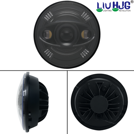 LIU HJG 7 Inch DRL LED Headlight Ultra High Brightness Waterproof & Dustproof 67W 12V DC Power High/Low Beam Yellow/White DRL Light Universal fit for Thar, Jeep, Classic 350 & Others (Pack of 1) - LIU HJG