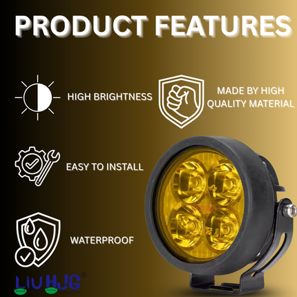 LIU HJG 80W Round 4 LED Fog Lights with Yellow Cap and Wiring Kit Universal for Car & Bike (Pack of 2) - LIU HJG