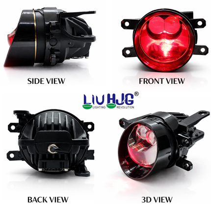 LIU HJG 3 Inch LED Projector Lens Laser Fog Lamp with Cap Waterproof & Heat Dissipation 120W 12V DC Power Yellow White & Red Devil Eye Light Reflection Universal Fit All Bikes & Cars Model (Pack of 2)