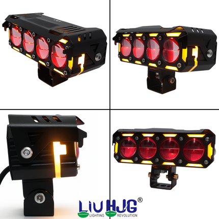 LIU HJG Dual Cut Lens 4 Lens LED Fog Light With Wiring Kit Waterproof & Dustproof 300W 12V DC Power Yellow, White, Red Devil Eye Light, Yellow DRL Universal fit for All Bikes & Cars (Pack of 2) - LIU HJG