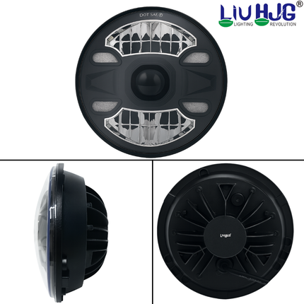 LIU HJG 7 Inch LED DRL Headlight Waterproof & Heat Dissipation 58W 12V DC Power High/Low Beam Yellow White DRL Light Universal fit for Thar, Jeep, Classic 350 & Others (Pack of 1) - LIU HJG
